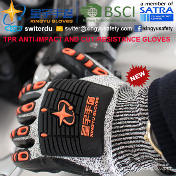 Cut-Resistance and Anti-Impact TPR Gloves, 13G Hppe Shell Cut-Level 5, Nitrile Foam Palm Coated, Anti-Impact TPR on Back Mechanic Gloves